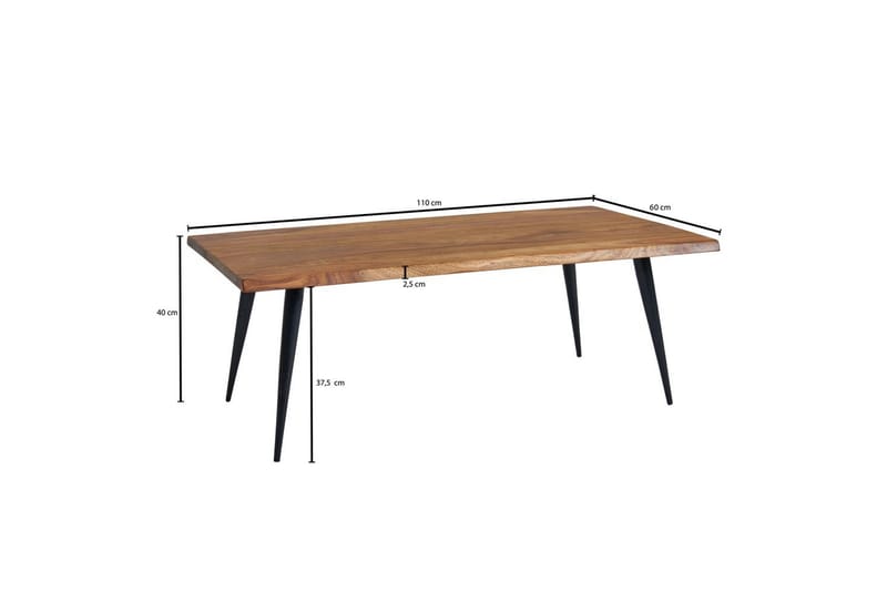 Soffbord Wohnling Massiv träkantskurva med nålformade metallben, lantlig stil - Möbler - Bord & matgrupp - Soffbord
