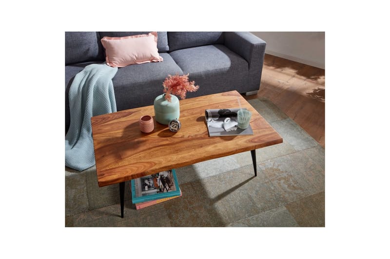 Soffbord Wohnling Massiv träkantskurva med nålformade metallben, lantlig stil - Möbler - Bord & matgrupp - Soffbord