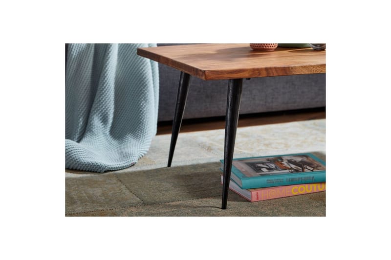 Soffbord Wohnling Massiv träkantskurva med nålformade metallben, lantlig stil - Möbler - Bord & matgrupp - Soffbord