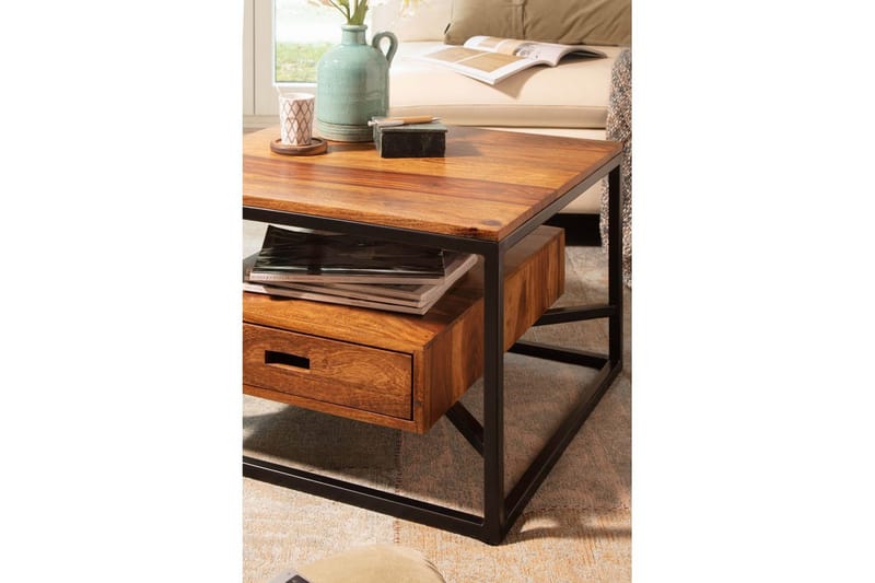 Soffbord Wohnling Massivt fyrkantigt trä i lantlig stil med lådbricka - Möbler - Bord & matgrupp - Soffbord