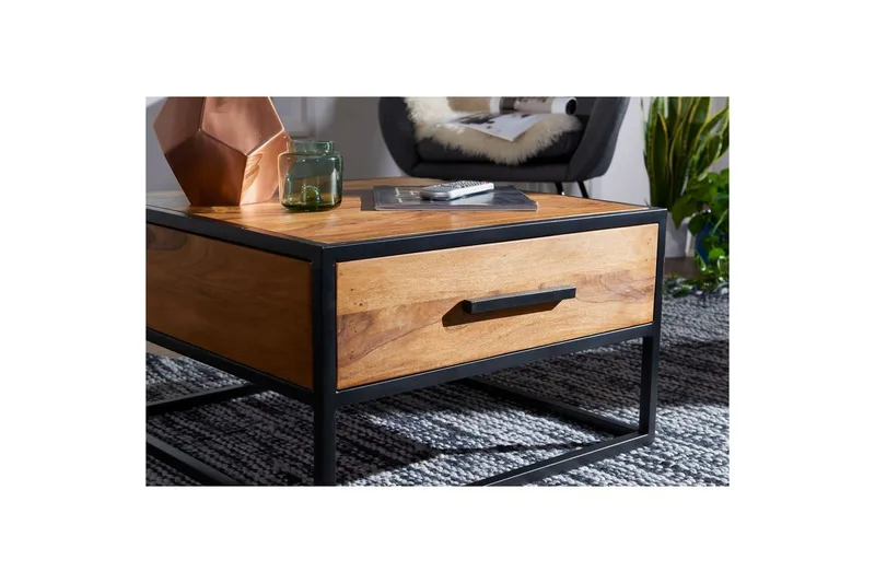Soffbord Wohnling Massivt sheeshamträ 1 låda med pulverlackerad metallram Industriell - Möbler - Bord & matgrupp - Soffbord