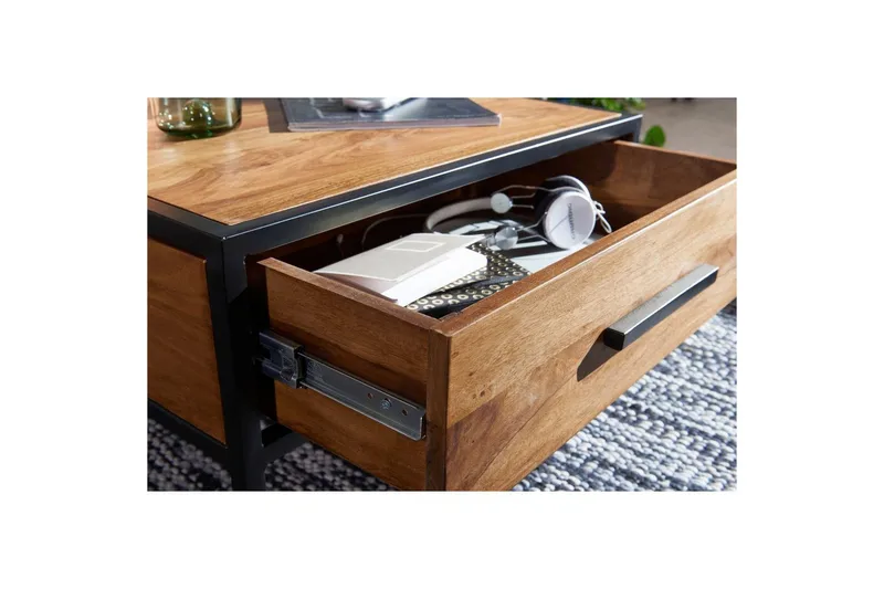 Soffbord Wohnling Massivt sheeshamträ 1 låda med pulverlackerad metallram Industriell - Möbler - Bord & matgrupp - Soffbord