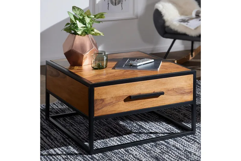 Soffbord Wohnling Massivt sheeshamträ 1 låda med pulverlackerad metallram Industriell - Möbler - Bord & matgrupp - Soffbord