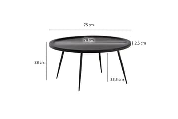 Soffbord Wohnling massivt trä, rund 75 cm med nålben, herrgårdsstil Svart - Svart - Möbler - Bord & matgrupp - Soffbord
