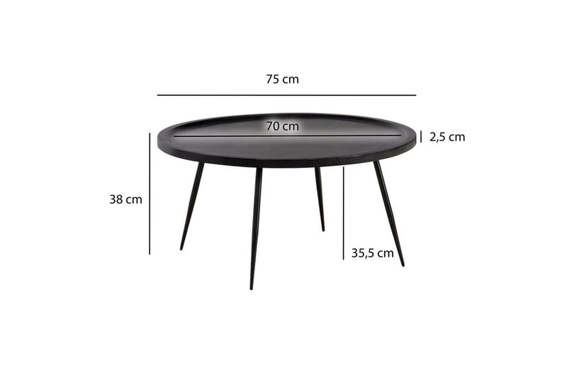 Soffbord Wohnling massivt trä, rund 75 cm med nålben, herrgårdsstil Svart - Svart - Möbler - Bord & matgrupp - Soffbord