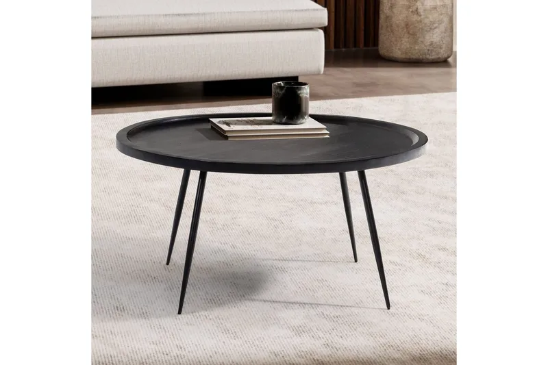 Soffbord Wohnling massivt trä, rund 75 cm med nålben, herrgårdsstil Svart - Svart - Möbler - Bord & matgrupp - Soffbord