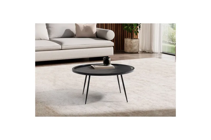 Soffbord Wohnling massivt trä, rund 75 cm med nålben, herrgårdsstil Svart - Svart - Möbler - Bord & matgrupp - Soffbord