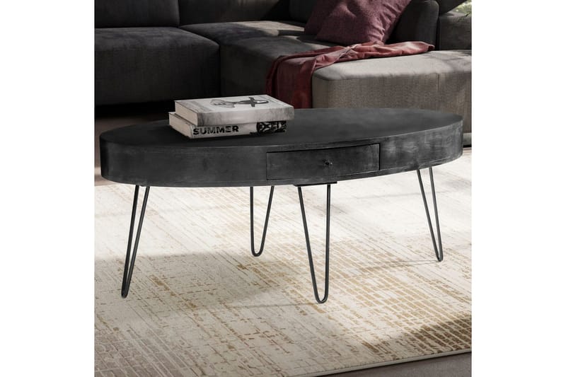 Soffbord Wohnling Massivt trä 100 cm oval med låda lantligt stil - Möbler - Bord & matgrupp - Soffbord
