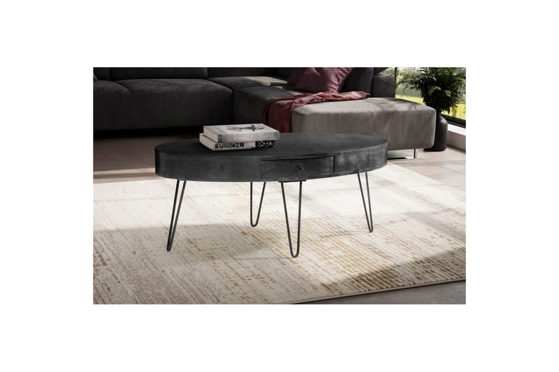 Soffbord Wohnling Massivt trä 100 cm oval med låda lantligt stil - Möbler - Bord & matgrupp - Soffbord