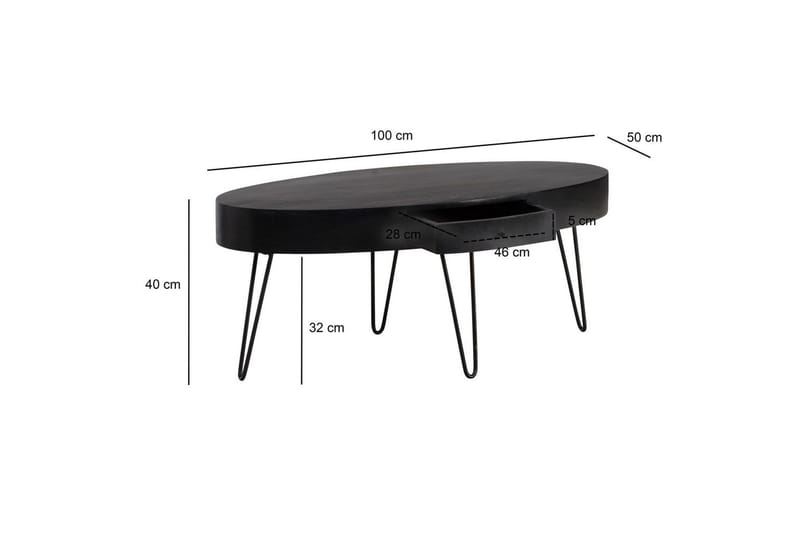 Soffbord Wohnling Massivt trä 100 cm oval med låda lantligt stil - Möbler - Bord & matgrupp - Soffbord