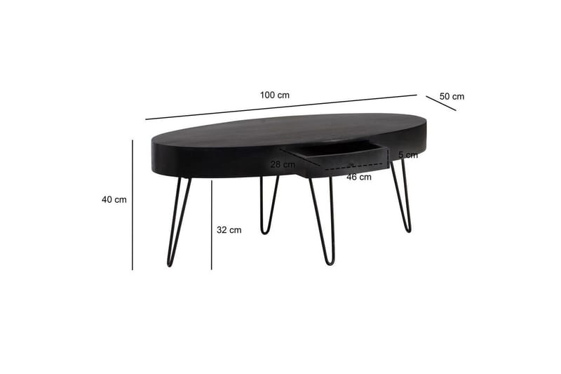 Soffbord Wohnling Massivt trä 100 cm oval med låda lantligt stil - Möbler - Bord & matgrupp - Soffbord