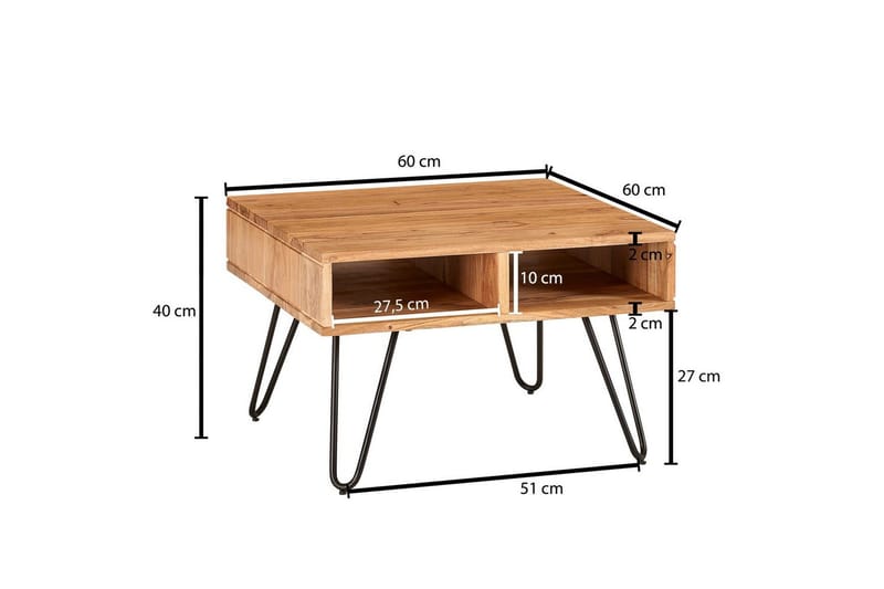 Soffbord Wohnling Massivt trä 60 cm fyrkantig med 4 förvaringsbrickor lantligt - Möbler - Bord & matgrupp - Soffbord