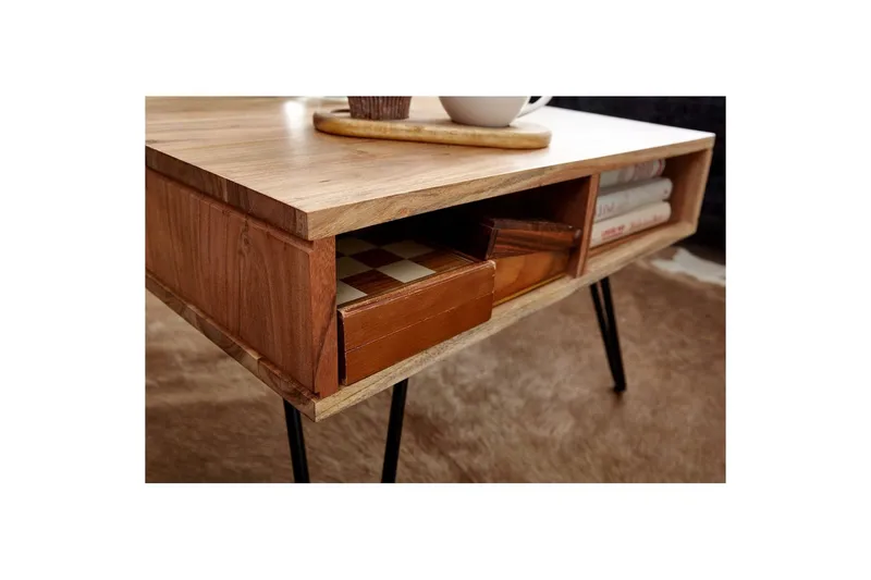 Soffbord Wohnling Massivt trä 60 cm fyrkantig med 4 förvaringsbrickor lantligt - Möbler - Bord & matgrupp - Soffbord