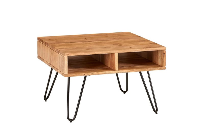 Soffbord Wohnling Massivt trä 60 cm fyrkantig med 4 förvaringsbrickor lantligt