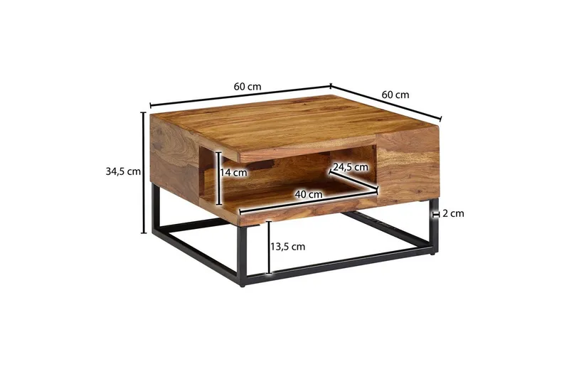 Soffbord Wohnling Massivt trä 60 cm fyrkantig med bricka lantligt - Möbler - Bord & matgrupp - Soffbord