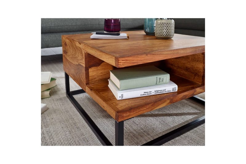 Soffbord Wohnling Massivt trä 60 cm fyrkantig med bricka lantligt - Möbler - Bord & matgrupp - Soffbord