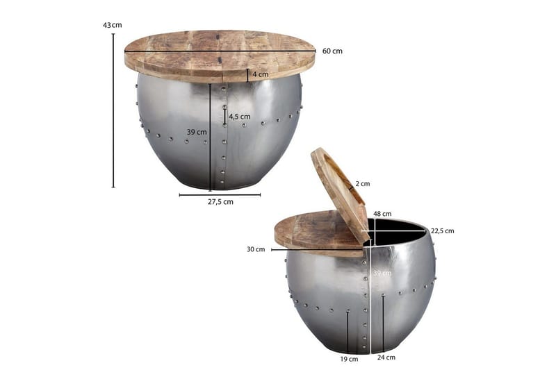 Soffbord Wohnling Massivt trä 60 cm Industriell nitad förvaringsutrymme - Möbler - Bord & matgrupp - Soffbord
