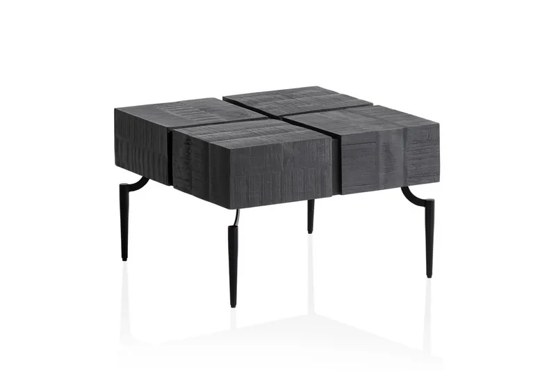 Soffbord Wohnling massivt trä 60 cm kub, fyrkantig, modern stil Svart, Svart