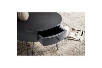 Soffbord Wohnling massivt trä 60 cm rund med låda, lantlig stil Svart - Svart - Möbler - Bord & matgrupp - Soffbord