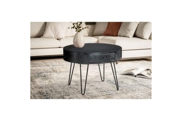 Soffbord Wohnling massivt trä 60 cm rund med låda, lantlig stil Svart - Svart - Möbler - Bord & matgrupp - Soffbord