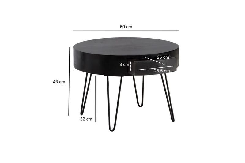 Soffbord Wohnling massivt trä 60 cm rund med låda, lantlig stil Svart - Svart - Möbler - Bord & matgrupp - Soffbord