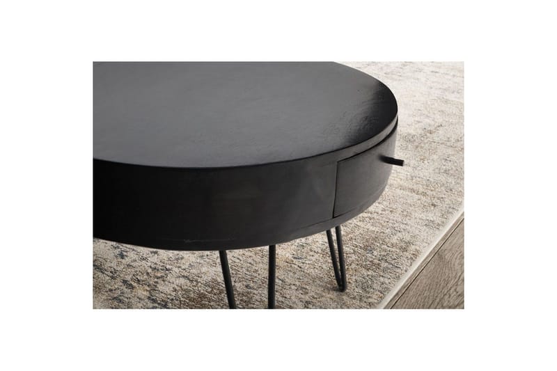 Soffbord Wohnling massivt trä 60 cm rund med låda, lantlig stil Svart - Svart - Möbler - Bord & matgrupp - Soffbord