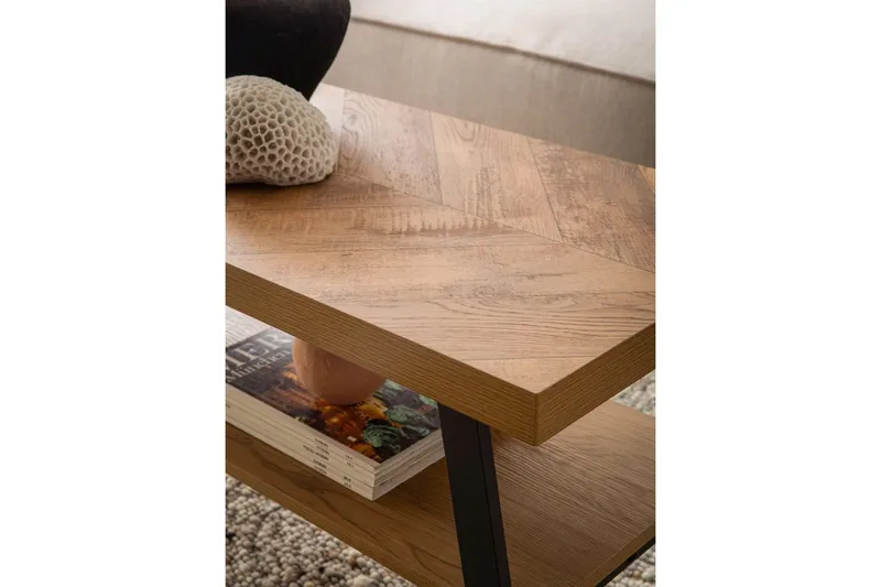 Soffbord Wohnling Massivt trä fiskbensmönster förvaringsutrymme 100 cm - Möbler - Bord & matgrupp - Soffbord