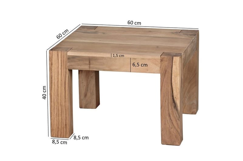 Soffbord Wohnling Massivt trä Lantstil Klassisk Handgjord 60x60 cm, Akacia - 60x60 cm, Akacia - Möbler - Bord & matgrupp - Soffbord