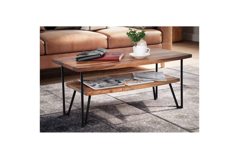 Soffbord Wohnling Massivt trä rektangulär med bricka lantligt metallben - Möbler - Bord & matgrupp - Soffbord