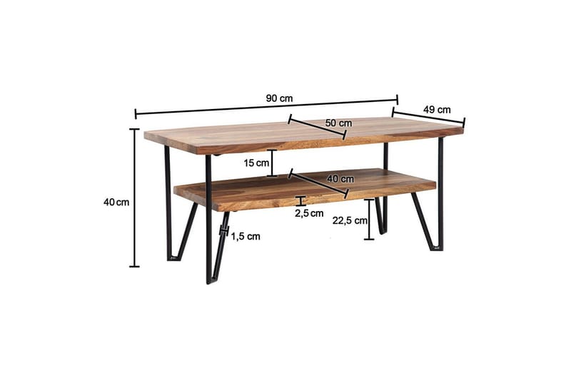 Soffbord Wohnling Massivt trä rektangulär med bricka lantligt metallben - Möbler - Bord & matgrupp - Soffbord