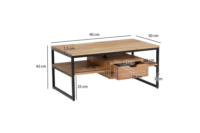 Soffbord Wohnling Massivt trä rektangulär med låda lantligt - Möbler - Bord & matgrupp - Soffbord