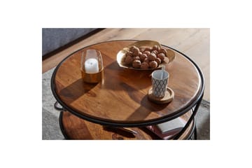 Soffbord Wohnling Massivt trä rund 58 cm med 2 brickor cirkel metallram - Möbler - Bord & matgrupp - Soffbord