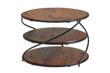 Soffbord Wohnling Massivt trä rund 58 cm med 2 brickor cirkel metallram - Möbler - Bord & matgrupp - Soffbord