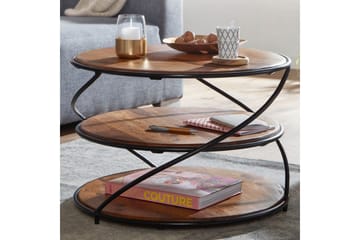Soffbord Wohnling Massivt trä rund 58 cm med 2 brickor cirkel metallram - Möbler - Bord & matgrupp - Soffbord