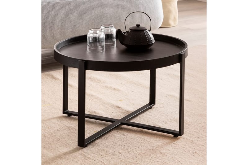 Soffbord Wohnling Massivt trä rund 60 cm med klassiskt utseende metallram modern - Möbler - Bord & matgrupp - Soffbord