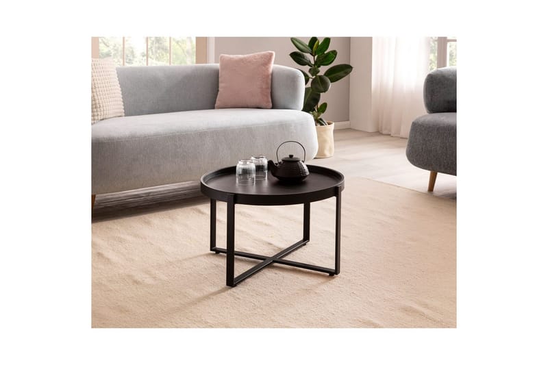 Soffbord Wohnling Massivt trä rund 60 cm med klassiskt utseende metallram modern - Möbler - Bord & matgrupp - Soffbord
