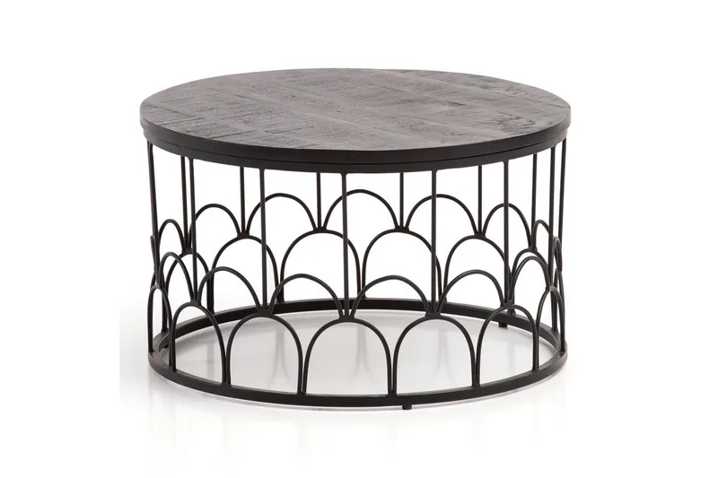 Soffbord Wohnling Massivt trä rund 60 cm med modern metallram modern