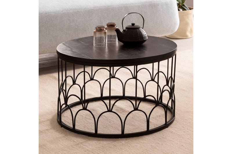 Soffbord Wohnling Massivt trä rund 60 cm med modern metallram modern - Möbler - Bord & matgrupp - Soffbord
