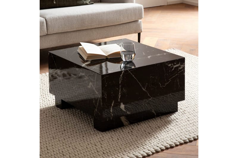 Soffbord Wohnling MONOBLOC modernt utseende, 60x60x35 cm, med släda ben Marmor Svart - Marmor Svart - Möbler - Bord & matgrupp - Soffbord