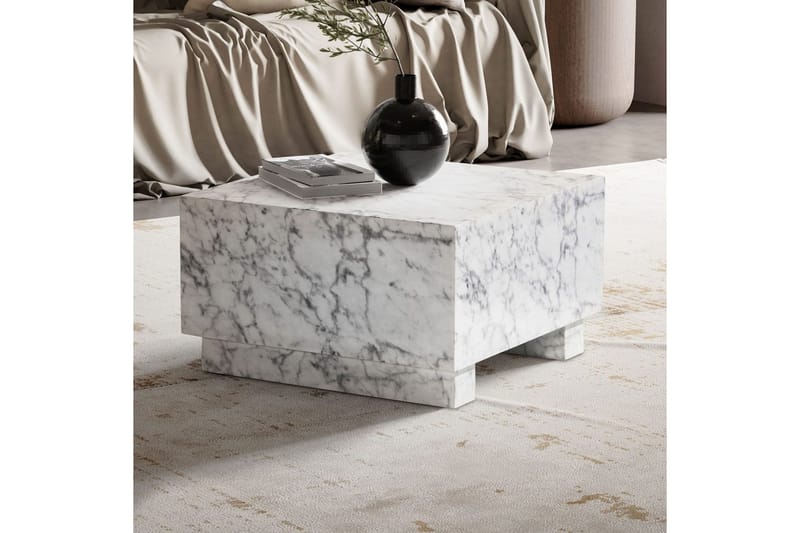 Soffbord Wohnling MONOBLOC modernt utseende, 60x60x35 cm, med släda ben Marmor Vit - Marmor Vit - Möbler - Bord & matgrupp - Soffbord