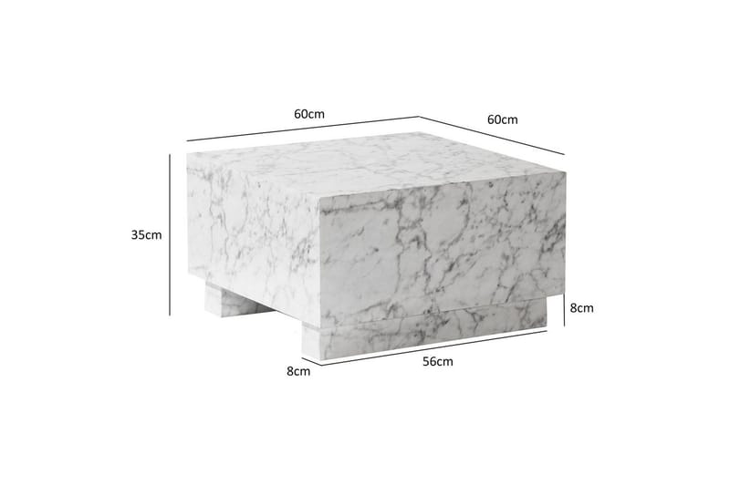 Soffbord Wohnling MONOBLOC modernt utseende, 60x60x35 cm, med släda ben Marmor Vit - Marmor Vit - Möbler - Bord & matgrupp - Soffbord