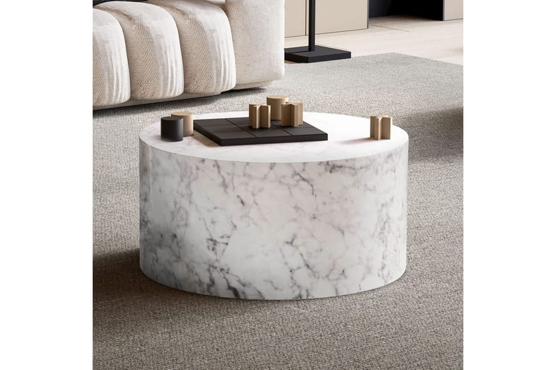Soffbord Wohnling MONOBLOC rund 60 cm, modern stil Marmor Vit - Marmor Vit - Möbler - Bord & matgrupp - Soffbord