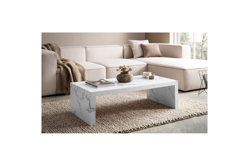 Soffbord Wohnling rektangulär 110 cm, stenoptik, modern look Marmor Vit - Marmor Vit - Möbler - Bord & matgrupp - Soffbord