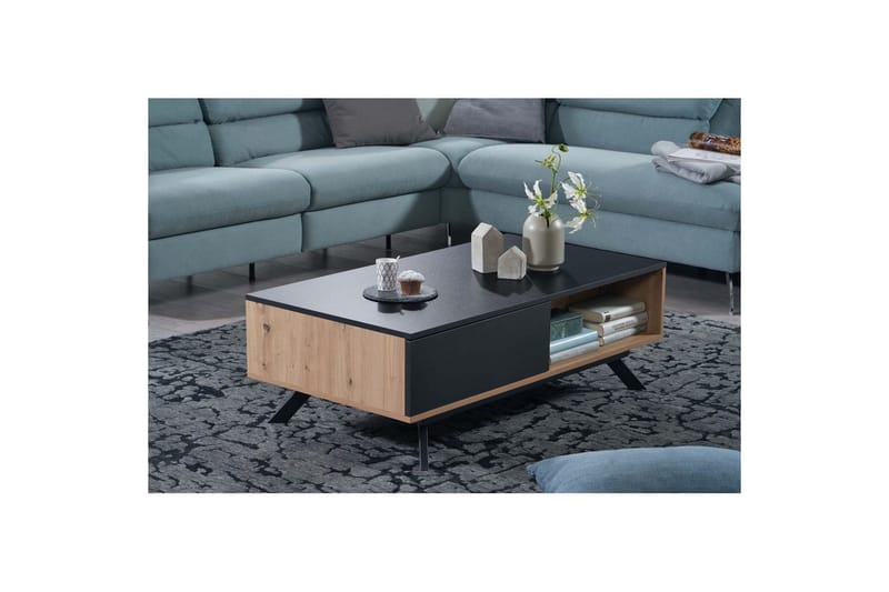 Soffbord Wohnling Rektangulär MDF ek-look med stor lådbricka modern look - Möbler - Bord & matgrupp - Soffbord