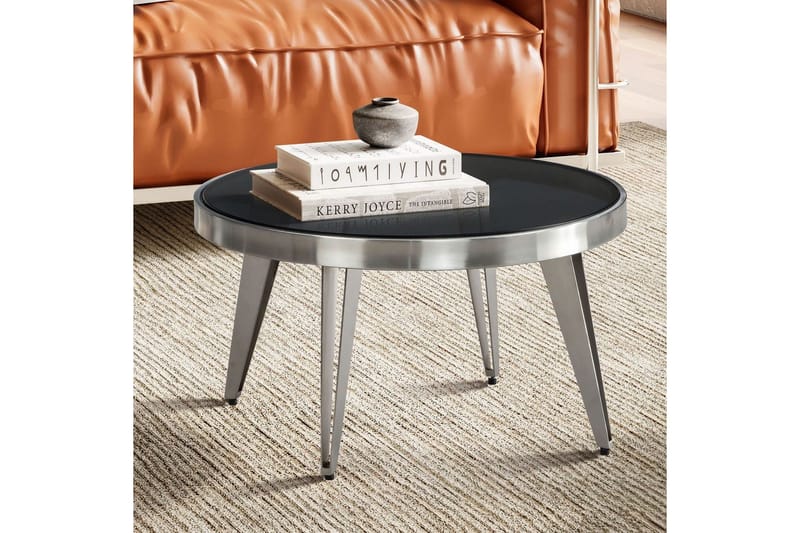 Soffbord Wohnling Rund 60 cm Säkerhetsglas Matt Silver 4-bens metallram Modern - Möbler - Bord & matgrupp - Soffbord