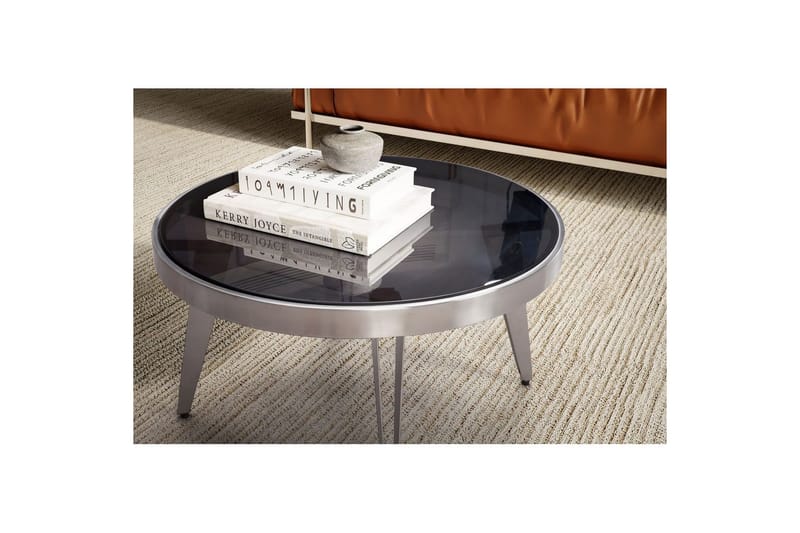 Soffbord Wohnling Rund 60 cm Säkerhetsglas Matt Silver 4-bens metallram Modern - Möbler - Bord & matgrupp - Soffbord