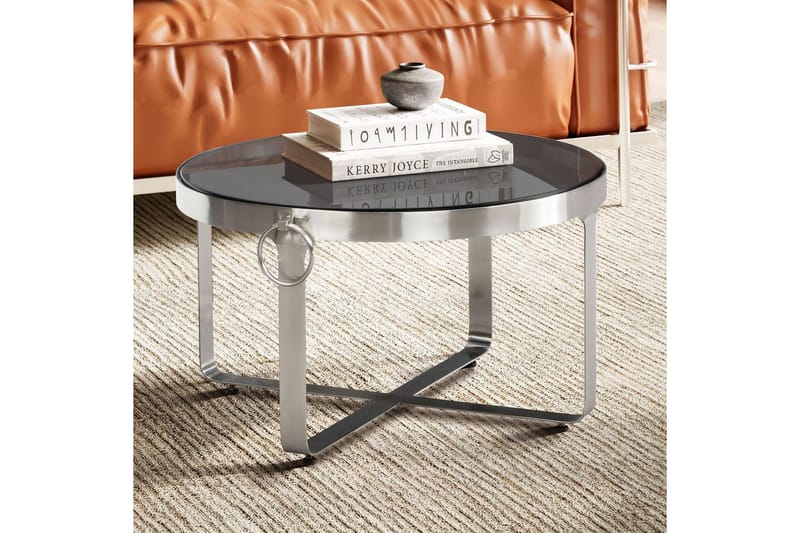 Soffbord Wohnling Rund 60 cm Säkerhetsglas Matt silver metallram Modern - Möbler - Bord & matgrupp - Soffbord