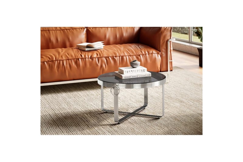 Soffbord Wohnling Rund 60 cm Säkerhetsglas Matt silver metallram Modern - Möbler - Bord & matgrupp - Soffbord