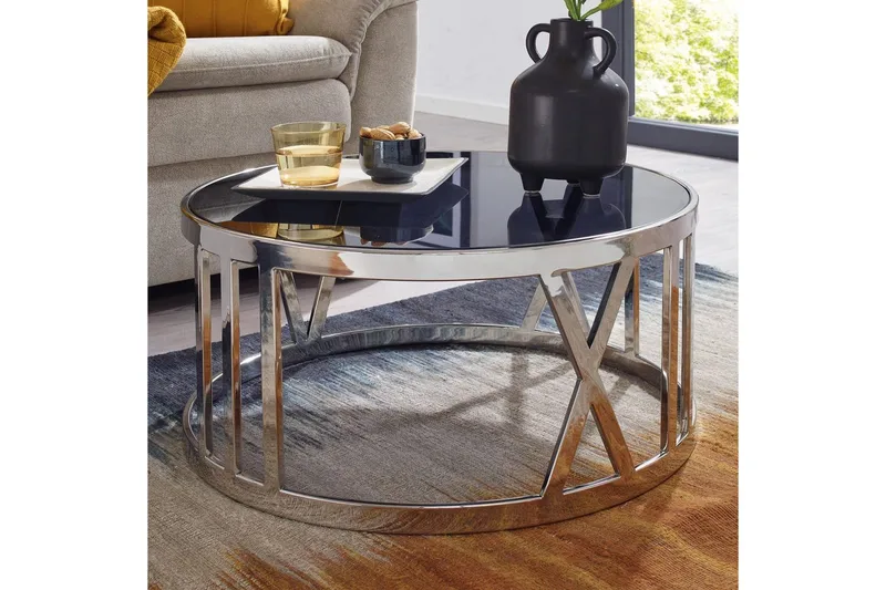Soffbord Wohnling Rund 60 cm Säkerhetsglas Romerska siffror Krom Modern - Möbler - Bord & matgrupp - Soffbord
