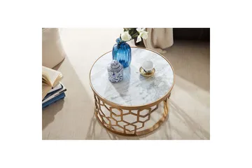 Soffbord Wohnling Rund indisk marmor bikupemönster metallram - Möbler - Bord & matgrupp - Soffbord